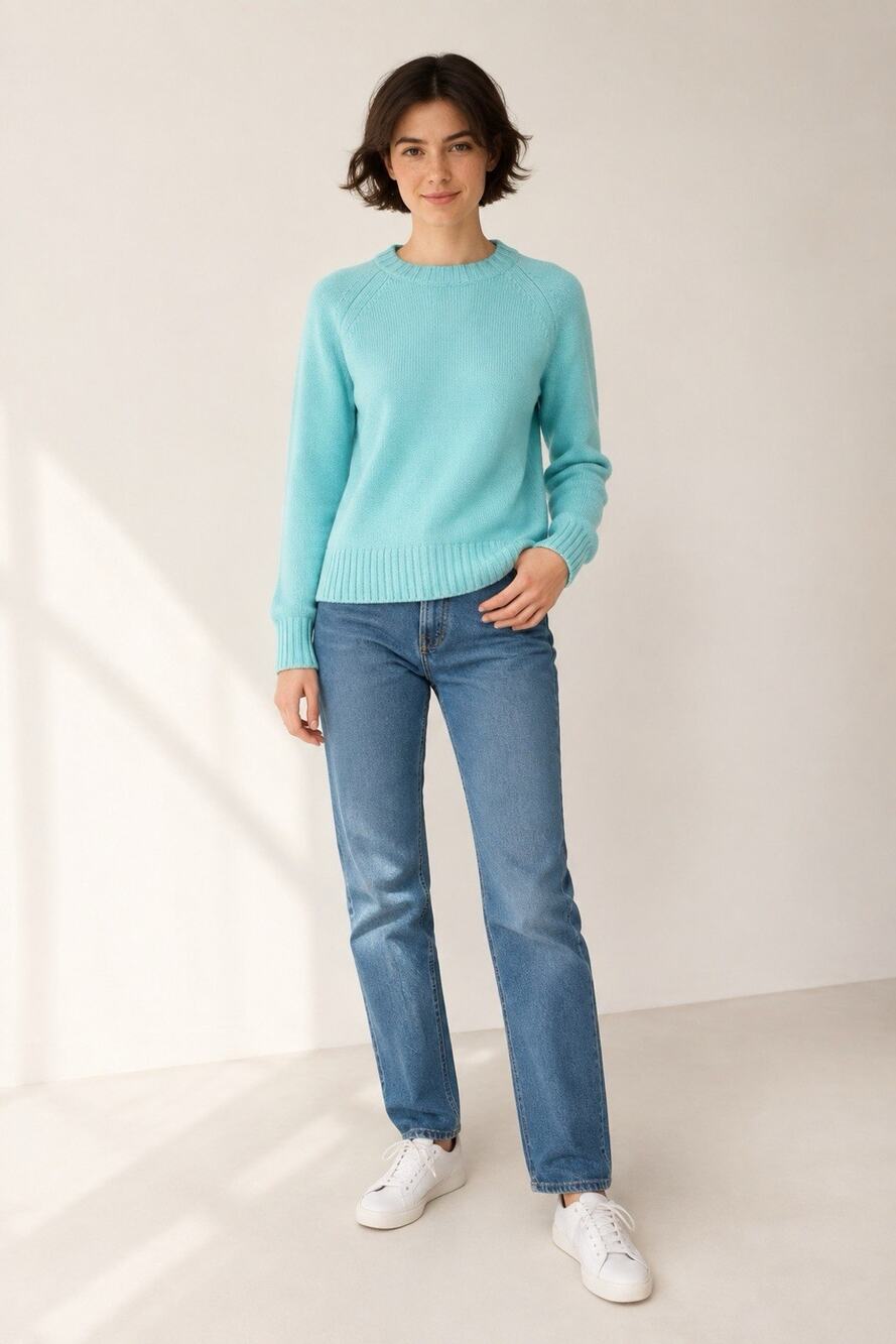 A.P.C. Stirling Sweater Women’s M Turquoise 100% Wool Raglan Crewneck Paris Knit